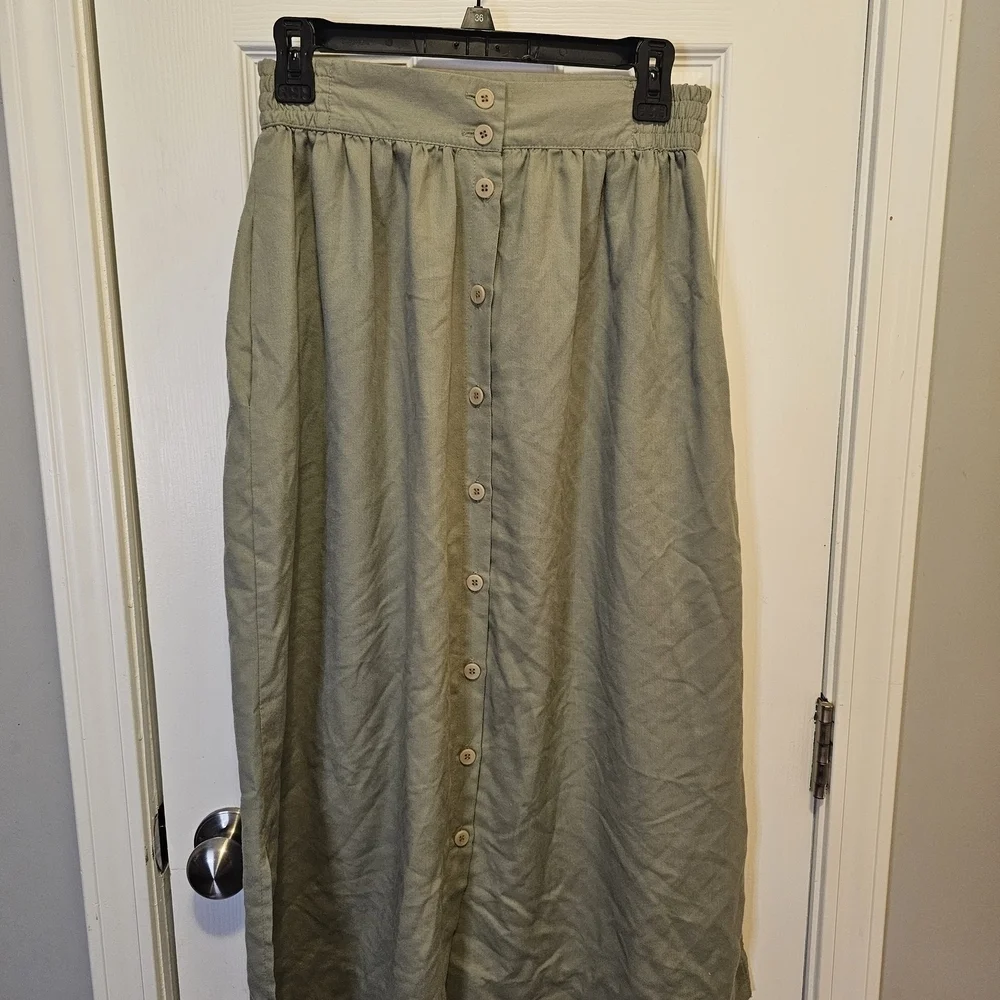 Vintage Southern Lady Sage Button-Front A-Line Skirt